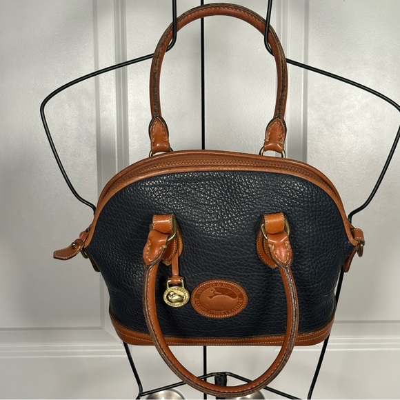 Dooney & Bourke Navy & Tan All Weather Leather Domed Satchel - Picture 4 of 9